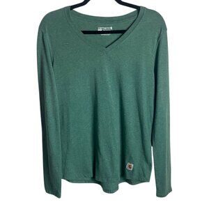 Carhartt Women's Size Large Relaxed Fit Slate Green Midweight Textured V-Neck